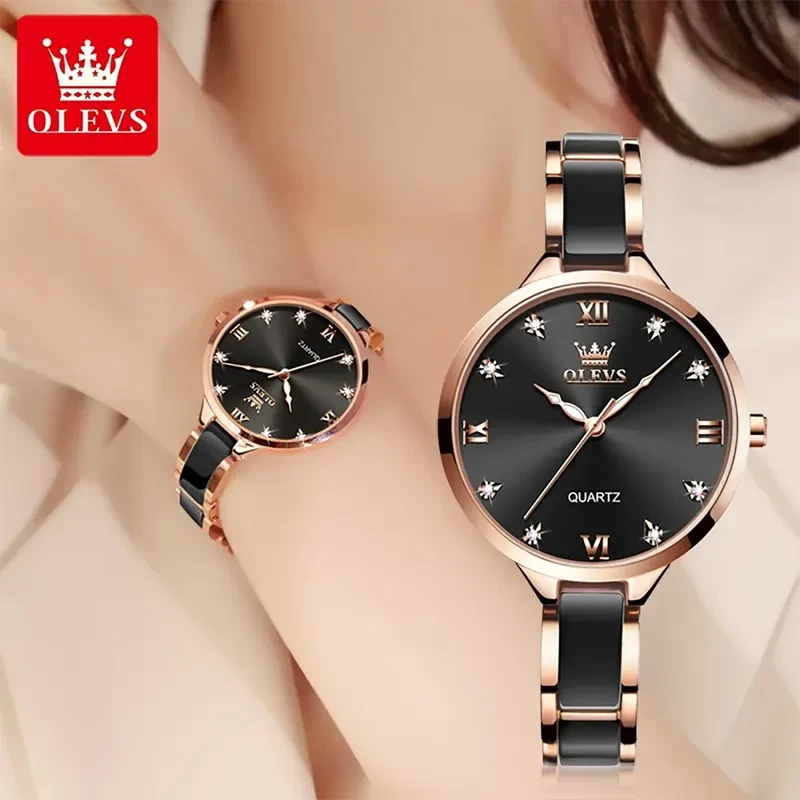 Olevs Most Luxurious Black Dial Ladies Watch | 5872